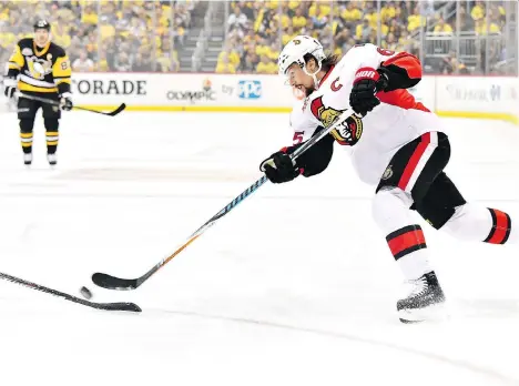  ?? GETTY IMAGES/FILES ?? Senators captain Erik Karlsson says he takes inspiratio­n from the courage shown by Bryan Murray, who died from colon cancer.