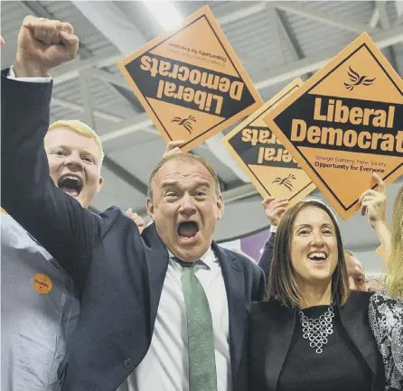 ?? PICTURE: BEN BIRCHALL/PA ?? 0 Jane Dodds and fellow Lib Dems celebrate by-election victory in Brecon and Radnorshir­e