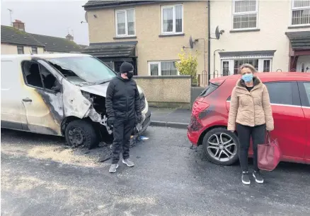  ??  ?? Anger: Sinn Fein MLA Liz Kimmins and councillor Charlie Casey at the scene of Sunday’s attack