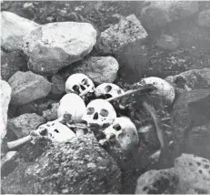  ?? NATIONAL ARCHIVES OF CANADA/VIA THE CANADIAN PRESS ?? Skulls of members of the Franklin Expedition, discovered and buried by William Skinner and Paddy Gibson in 1945, at King William Island, N.W.T. (now Nunavut), are shown in this photo from the National Archives of Canada.