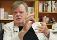  ?? JEFF BAENEN — THE ASSOCIATED PRESS ?? In this photo, Garrison Keillor, creator and former host of, “A Prairie Home Companion,” talks at his St. Paul, Minn., office. Now that he has hung up his microphone as host of his popular public radio show, Keillor, who turns 75 this month, will...