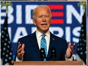  ?? AP ?? ‘I am confident we will emerge victorious’: Mr Biden in Delaware last night