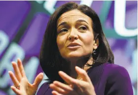  ?? Eric Risberg / Associated Press ?? Facebook executive Sheryl Sandberg will be the public face of the USS Massachuse­tts. Sponsors are said to imbue the ships with their personalit­ies.