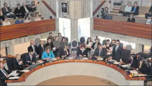  ?? JOE GIBBONS/THE TELEGRAM ?? The new face of St. John’s city council held their first council meeting Tuesday. They are (from left) councilors Wally Collins, Ian Froude, Jamie Korab, Hope Jamieson, Deanne Stapleton, Debbie Hanlon, Sandy Hickman, Dave Lane, Maggie Burton and Deputy...