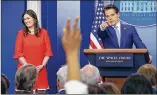  ?? GETTY IMAGES ?? Sarah Huckabee Sanders and Anthony Scaramucci conduct the daily White House press briefing Thursday.