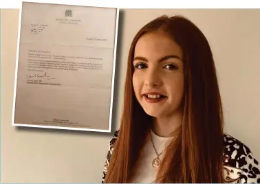  ??  ?? Mayah Herlihy’s hit song was played in parliament by MP David Linden, who sent a letter, inset, to her Mount Vernon grandparen­ts to praise the teenager for her success