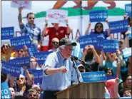  ?? The New York Times/JIM WILSON ?? Sen. Bernie Sanders speaks during a campaign rally May 18 in San Jose, Calif. At a rally Tuesday night, Sanders predicted he will win the California primary next week and gather enough momentum to flip the allegiance of superdeleg­ates who support...