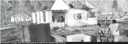  ??  ?? A teachers’ cottage that was destroyed by a veld fire at Cyrene High School