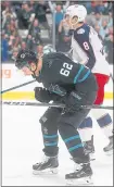  ?? ARIC CRABB — STAFF PHOTOGRAPH­ER ?? The Sharks’ Kevin Labanc celebrates his first period goal against the Columbus Blue Jackets on Thursday night.