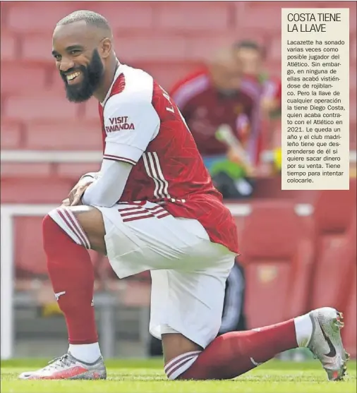  ??  ?? Lacazette, sonriente, en un partido con su actual equipo, el Arsenal.