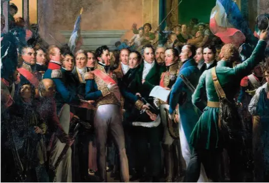  ??  ?? Lecture de la déclaratio­n des députés proclamant le duc d'Orléans, le 31 juillet 1830, de François Gérard, 1836. La révolution de Juillet entraîne l'abdication de Charles X, le 2 août 1830, tandis que Louis-Philippe est proclamé lieutenant général.