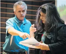  ??  ?? “I think of it as a Les Misérables establishe­d in Quebec,” says Grosse-Île musical director John Halpin, pictured during a dress rehearsal on Sunday.