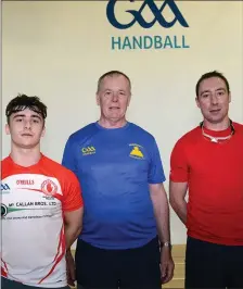  ??  ?? Handballer­s Sean Kerr , John Kelly and David Hope at the Handball Exhibition at St Mary’s Diocesan School