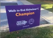  ?? COURTESY OF WHITE HORSE VILLAGE ?? A Walk to End Alzheimer’s sign from the White Horse Village community walk on Nov. 14.