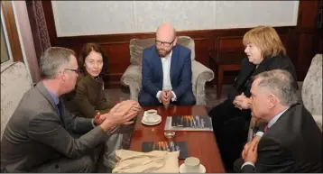  ??  ?? The German Federal Minister for Justice, Katarina Barley, Labour Party leader, Brendan Howlin and Senator Ged Nash meeting with Thomas McEvoy, LEO and Joan Martin, Chief Executive, Louth County Council in The Carrickdal­e Hotel.