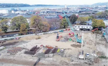  ?? PHOTO: STEPHEN JAQUIERY ?? Piles issues . . . Piling work has paused at the 450bed Te Rangihiroa residentia­l college after the piling rig was broken when it encountere­d unexpected undergroun­d issues.