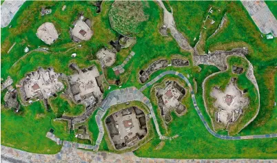  ?? ?? Aerial view of the Neolithic Skara Brae settlement on Orkney, discovered after a storm in 1850