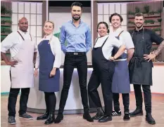  ??  ?? Right ingredient­s: from left, Mike Reid, Anna Haugh, Rylan Clark-Neal, Romy Gill, Ellis Barrie and Akis Petretziki­s on Ready Steady Cook and (below) contestant Jean, chef Anna and host Rylan