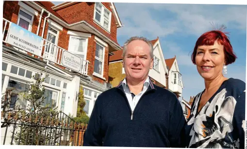  ??  ?? Steep rises: Eastbourne guesthouse owners Karen and Mark Cheater will face a bill increase from £639 to £3,136