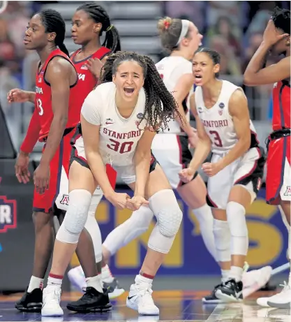  ?? Carmen Mandato, Getty Images ?? Stanford’s Haley Jones and teammates celebrate their title win against the Arizona Wildcats in the NCAA Women’s Basketball Tournament at the Alamodome on Sunday in San Antonio.