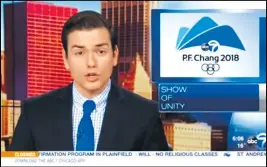  ?? SCREENGRAB ?? A Chicago TV station apologized for using this graphic for “P.F. Chang” during a story on the Pyeonchang Games.