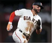  ??  ?? The Giants’ Kevin Pillar led the team in runs, home runs and RBIs but also had the fourth-lowest on-base percentage.