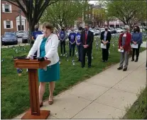  ?? ALEX ROSE - MEDIANEWS GROUP ?? Delaware County Councilwom­an Christine Reuther speaks at the event to mark Child Abuse Prevention Month.