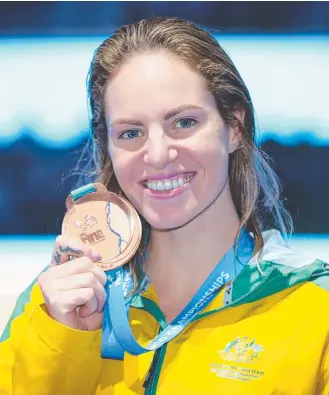  ?? Picture: SWIMMING AUSTRALIA ?? Emily Seebohm with her 100m backstroke bronze medal