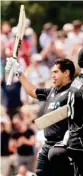  ?? PIC/PTI ?? New Zealand’s Ross Taylor waves to the crowd as he celebrates scoring a century during ODI against South Africa on Wednesday