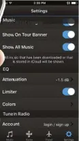  ??  ?? App control: the ‘Denon Travel’ app is free, accessing on-device music, internet radio and various third-party travel apps, though it cost $2.99 to activate the EQ section. This allowed applied limiting and attentuati­on to be removed, and the sound to...