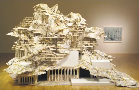  ?? San Jose Museum of Art photos ?? Diana Al-Hadid’s “Nolli’s Orders,” the centerpiec­e of “Liquid City,” is a product of more than two years’ work and stands over 10 feet high.