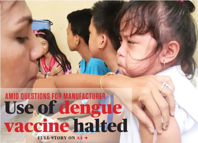  ?? SUNSTAR FOTO/ALEX BADAYOS ?? TIME OUT. To get answers to some questions, the Department of Health suspended distributi­on of the Dengvaxia vaccine for now. A Cebu Province official says he feels “vindicated” by the decision.