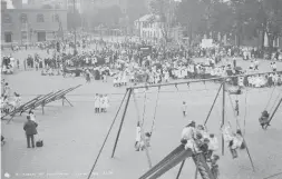  ??  ?? While the earliest playground­s were sold to authoritie­s as a way to keep young boys out of trouble, girls could also play, as they did at the Elizabeth St. playground.