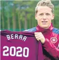  ??  ?? Christophe Berra was unveiled as a Hearts player yesterday.