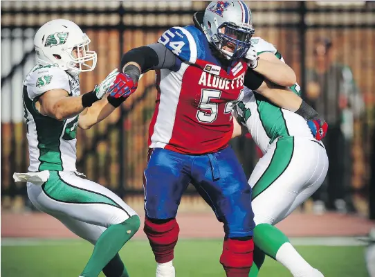  ?? JOHN MAHONEY ?? Former Alouettes offensive lineman Jeff Perrett signed a one-year deal with the Argos in April, but on May 1 the team announced he would be retiring.