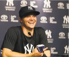  ?? Kathy Willens / Associated Press ?? Sonny Gray, traded by the A’s to the Yankees on Monday, appeared comfortabl­e with his new team Tuesday.