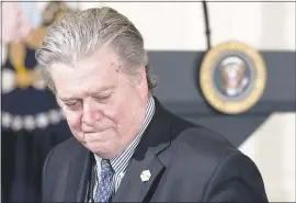  ?? ANDREW HARNIK — THE ASSOCIATED PRESS ?? White House Senior Adviser Steve Bannon arrives for a news conference with President Donald Trump in the East Room of the White House in Washington. Bannon, a forceful but divisive presence in President Donald Trump’s White House, is leaving. Trump...