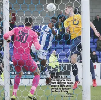  ?? PICTURE: Rick Matthews ?? FEELING BLUE: Chester saw their feint survival hopes dealt a blow with defeat to Torquay on Good Friday