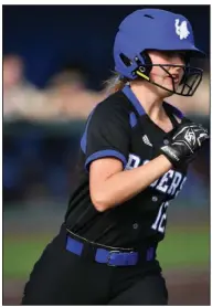  ?? (NWA Democrat-Gazette/Andy Shupe) ?? Kylee Ward of Rogers said she is excited about playing on her home field in the Class 6A state softball tournament. The Lady Mounties begin play Friday against Conway or Fort Smith Southside.