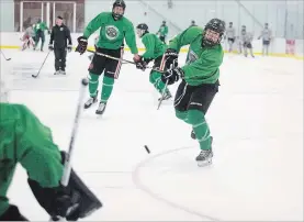  ?? BOB TYMCZYSZYN THE ST. CATHARINES STANDARD ?? Pelham Panthers prospects go through drills at the junior B hockey team’s training camp.