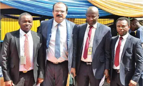  ??  ?? L-R: Mr. Umar Murtala Sanda of Asset Management Corporatio­n of Nigeria (AMCON); Chief Executive Officer, Premium Steel and Mines Limited, Mr. Prasnata Mishra; representa­tive of Mr. Ahmed Kuru, AMCON MD/CEO, Mazi Okoronkwo Onwukwe; and Head, Corporate...