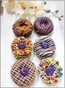  ??  ?? Doughnuts featuring Filipino flavors and classic toppings are among the treats that will be offered by Umaga Coffee on Saturday.