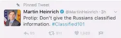  ??  ?? New Mexico’s U.S. Sen. Martin Heinrich, a Democrat, responds to a report that President Trump revealed classified informatio­n to Russian officials.