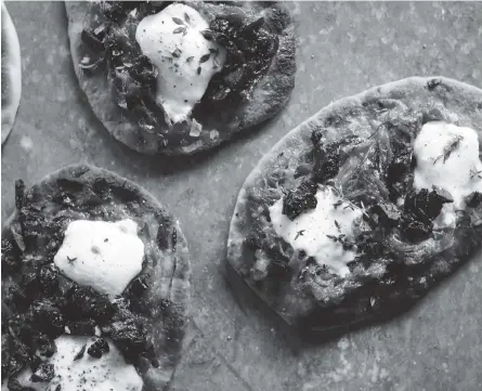  ?? Caramelize­d Onion, Mozzarella, Prune and Thyme Flatbreads ??