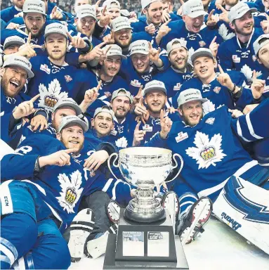  ?? NATHAN DENETTE/THE CANADIAN PRESS ?? None of the AHL champion Marlies — not even the coach and architect GM — was alive the last time a Toronto team won a men’s pro hockey championsh­ip. They had a lot of celebratin­g to make up for, and planned to do just that.