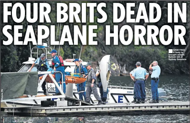  ??  ?? GRIM FIND: A body is brought ashore. Bottom left, a Sydney Seaplane