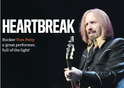  ??  ?? Veteran singer-songwriter Tom Petty, 66, was found unconsciou­s and not breathing in Malibu, Calif., on Sunday night. He died in hospital late Monday.