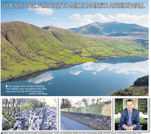  ??  ?? ● An aerial view of Llyn Cwellyn. The A4085 runs alongside the lake, seen here in the left foreground picture: Visit Wales