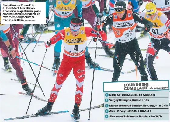  ?? PHOTO AFP ?? Cinquième au 15 km d’hier à Oberstdorf, Alex Harvey a conservé sa quatrième place au cumulatif du Tour de ski et rêve même du podium dimanche en Italie.