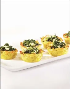  ??  ?? Spinach potato nests make for a filling appetizer.